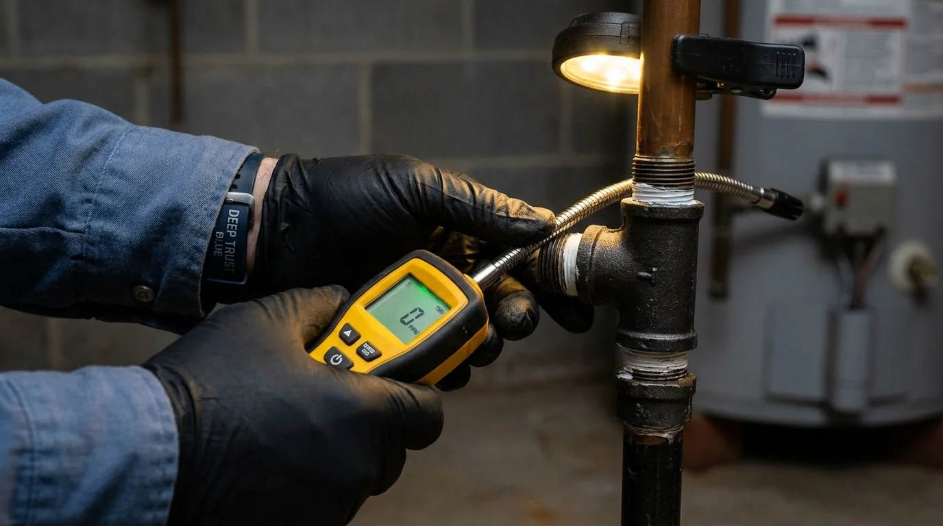 Gas leak detection with electronic sniffer by Johns Plumbing LLC in Tuscola