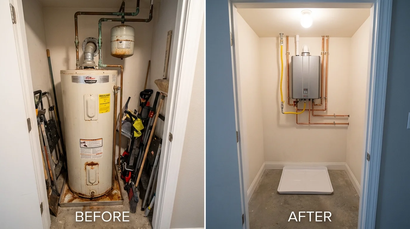 Tank water heater versus wall-mounted tankless unit comparison for Tuscola, IL homeowners